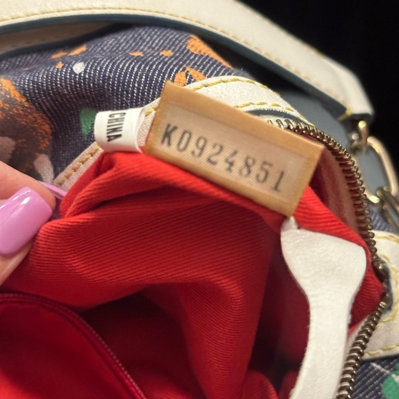 Dooney And Bourke  rare rare denim splash with white leather trim, gold hardware - Picture 6 of 16